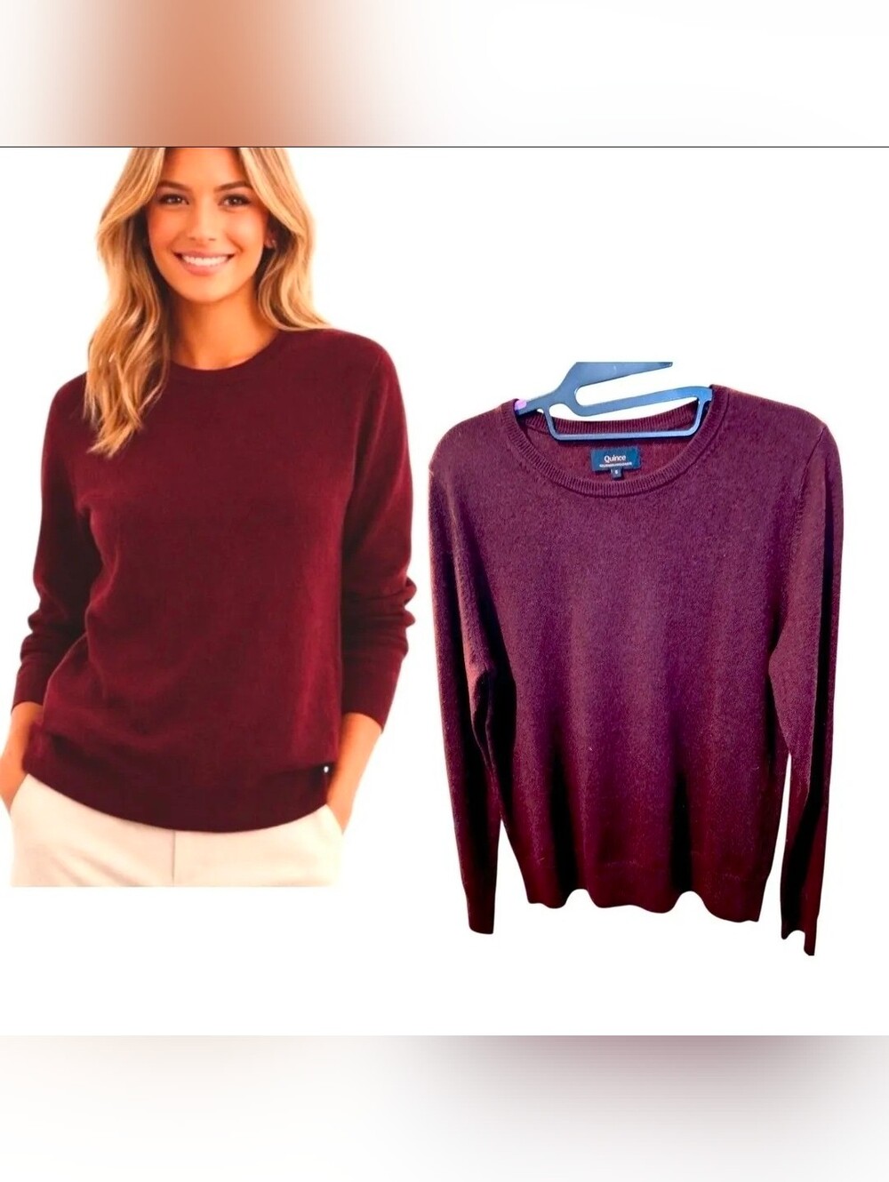 QUINCE Sz S 100% Maroon Mongolian Cashmere L/S Business Casual Sweater